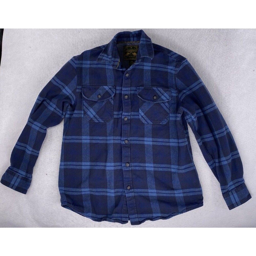 Anchorage Expedition Brand Plaid Flannel Shirt Mens Medium Blue 100% Cotton